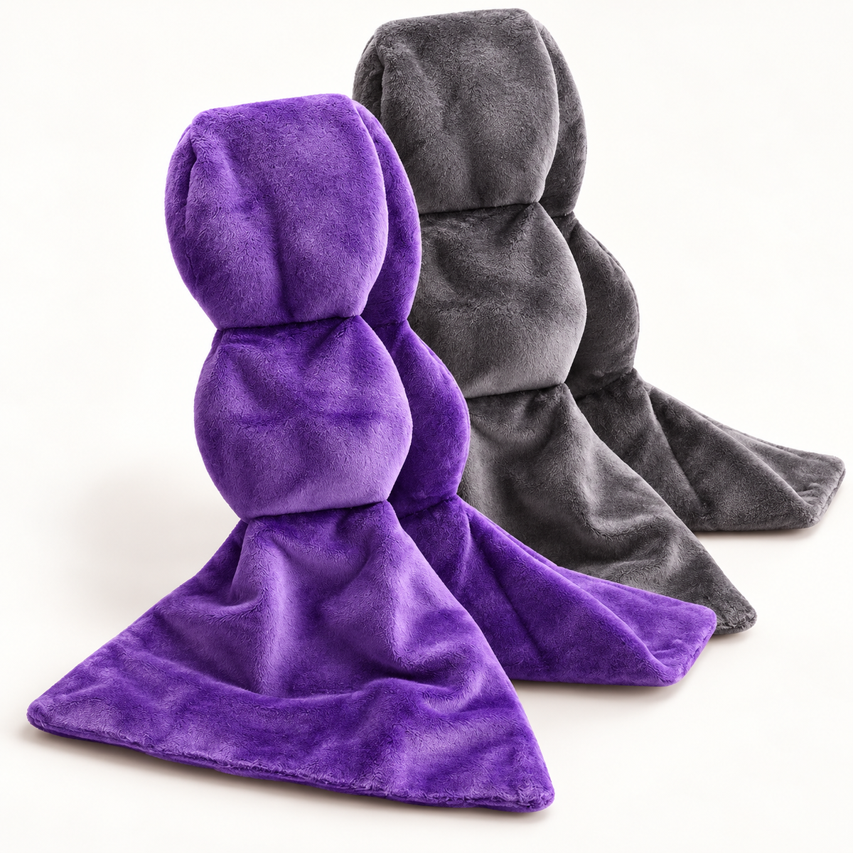 DreamDrape weighted eye pillows in Violet and Charcoal on white