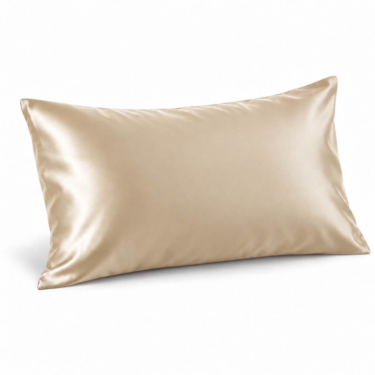 Champagne silk-front pillowcase on a white background