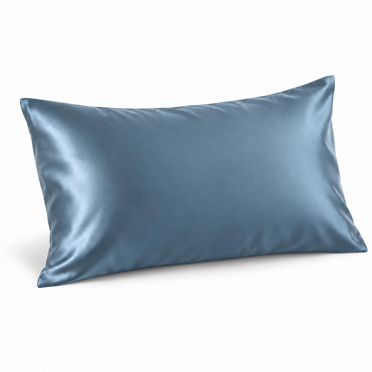 Dusty Blue silk-front pillowcase on a white background