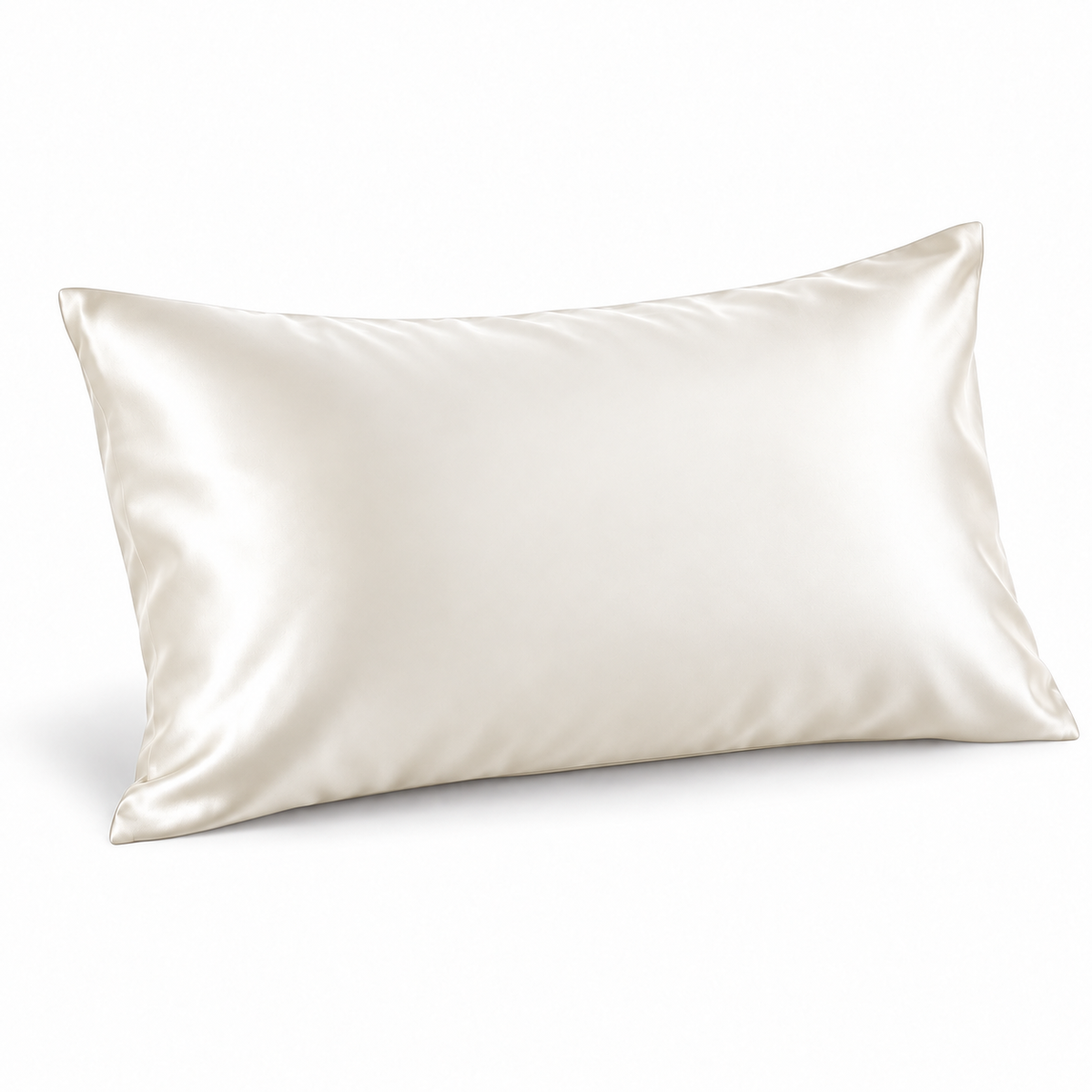 Ivory silk-front pillowcase on a white background