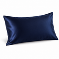 Navy silk-front pillowcase on a white background